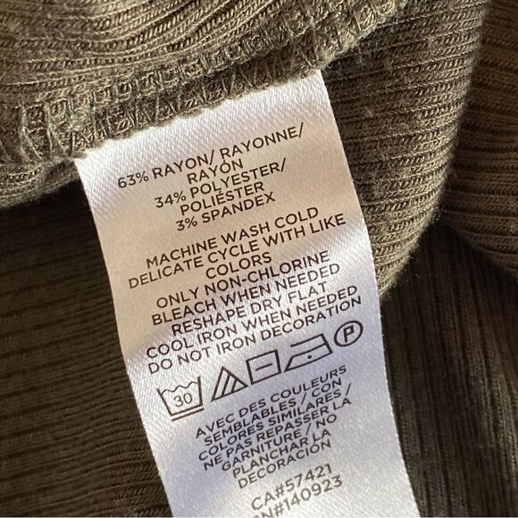 Loft Ribbed Turtleneck Shirt Long Sleeves XS Stretch Olive Green - Picture 7 of 10